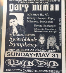 Gary Numan 1998 Venue Poster Charlotte